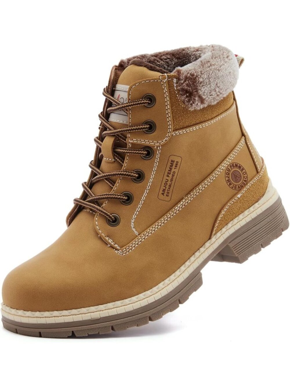 Women's Camel Waterproof Outdoor Comfortable Warm Fur Cycling Hiking Ankle Boots